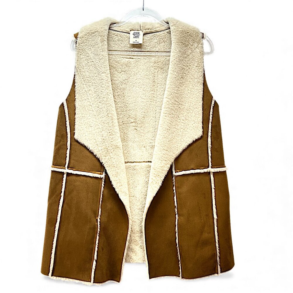 Good Hart Medium Women's Faux Suede Drape Brown Front Vest Lined Soft Comfy